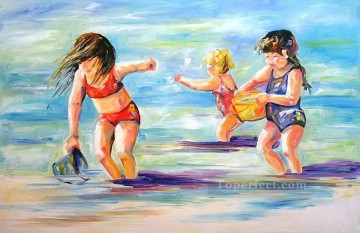 Tres hermanas en la playa Pinturas al óleo